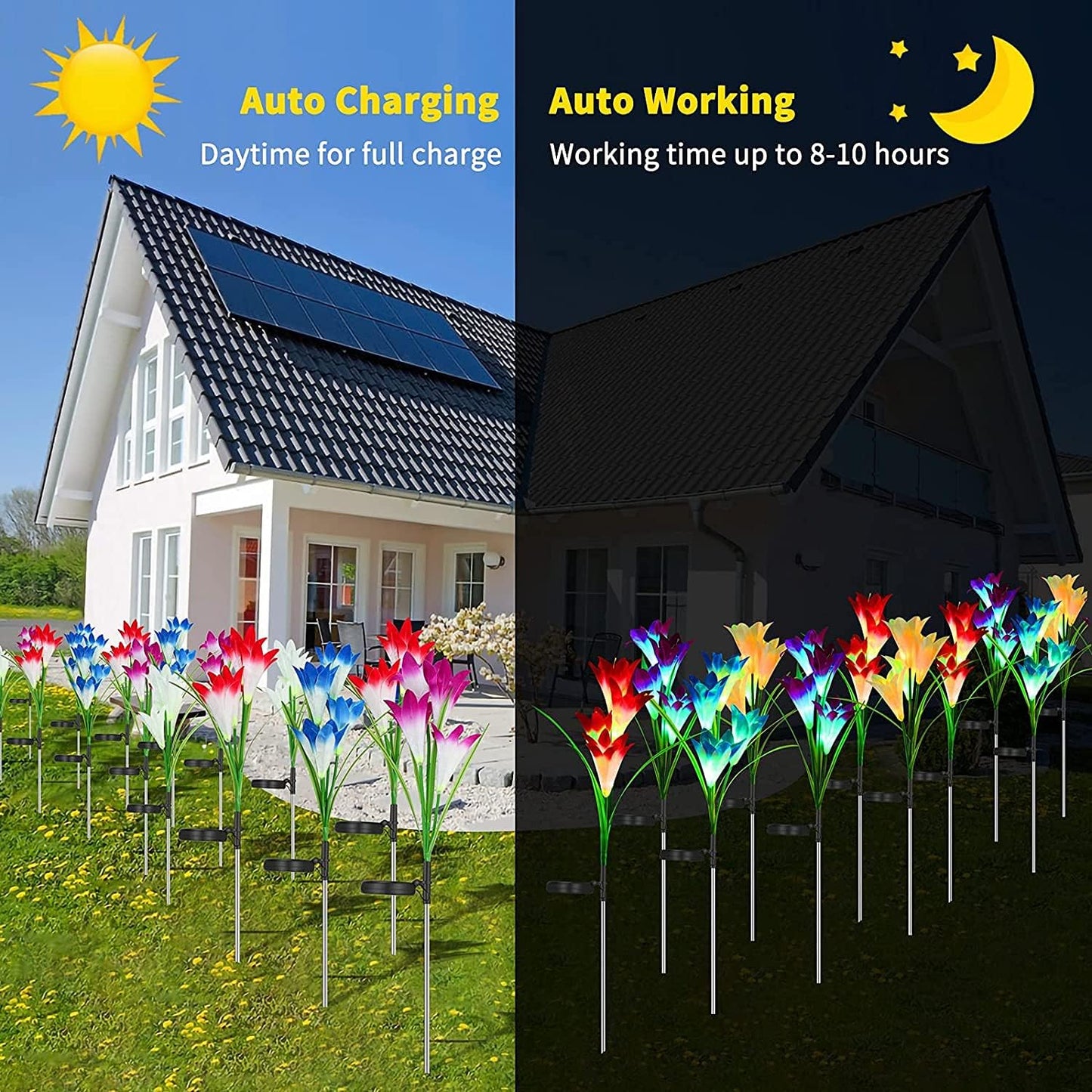 Solar Lights Outdoor Waterproof, 4 Pack Garden Decor Lights, 16 Multi-Color Changing Lily Solar Flowers for Yard Patio Pathway Decor, Gifts for Women Mom (4 Pack)