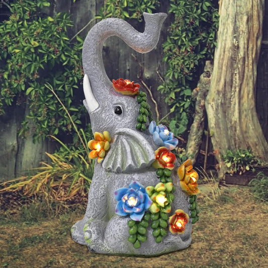 Elephant Garden Statue Solar Lamp with 8 Led Lights Decor Outdoor Resin Waterproof Sculpture Patio Lawn Yard Porch Decorations Housewarming Gifts for Women Mom Grandma
