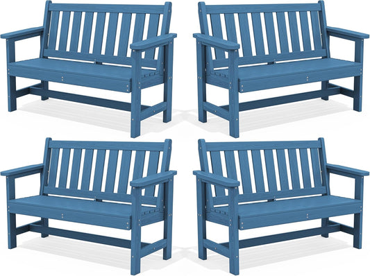 SERWALL Outdoor Bench, HDPE Outdoor Benches Weatherproof, 2-Person Garden Bench with 660 lbs Weight Capacity, Patio Benches for Outdoors, Garden, Porch, Backyard and Park, Navy, 4 Pack