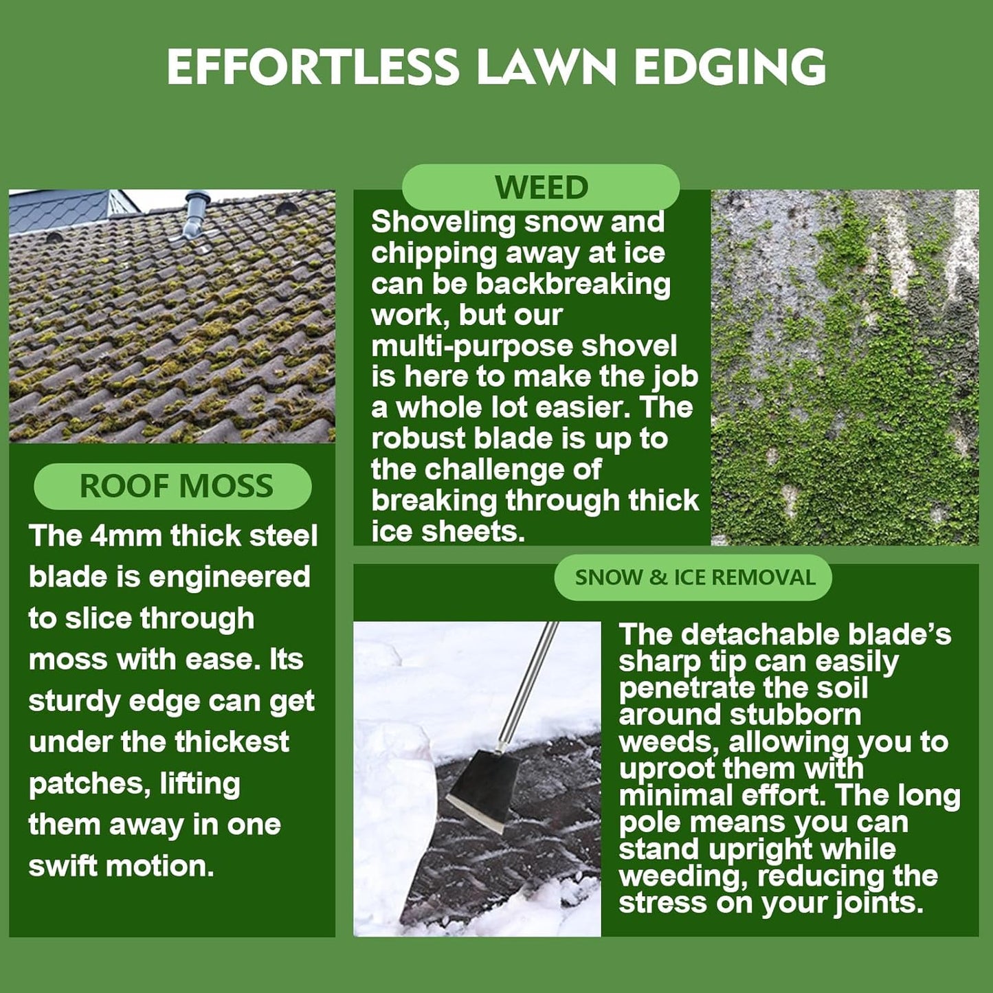 84" Garden Shovel Cleaning Floor Scraper, Weed Removal Tool, Long Handle with Heavy Duty Sharp Blade for Ice Roof Back Yard Sidewalk Grass Walls Glass Tile Painting Stripping Tools