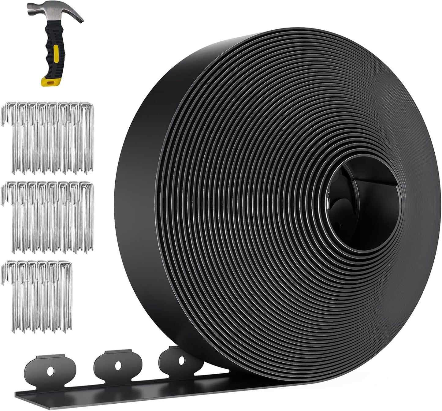 102FT Landscape Edging 4 in Tall with 110 Spikes, Garden Edging Border and 1 Hammer, Plastic Landscape Edging Border Lawn Edging for Landscaping, Flower Beds, Yard
