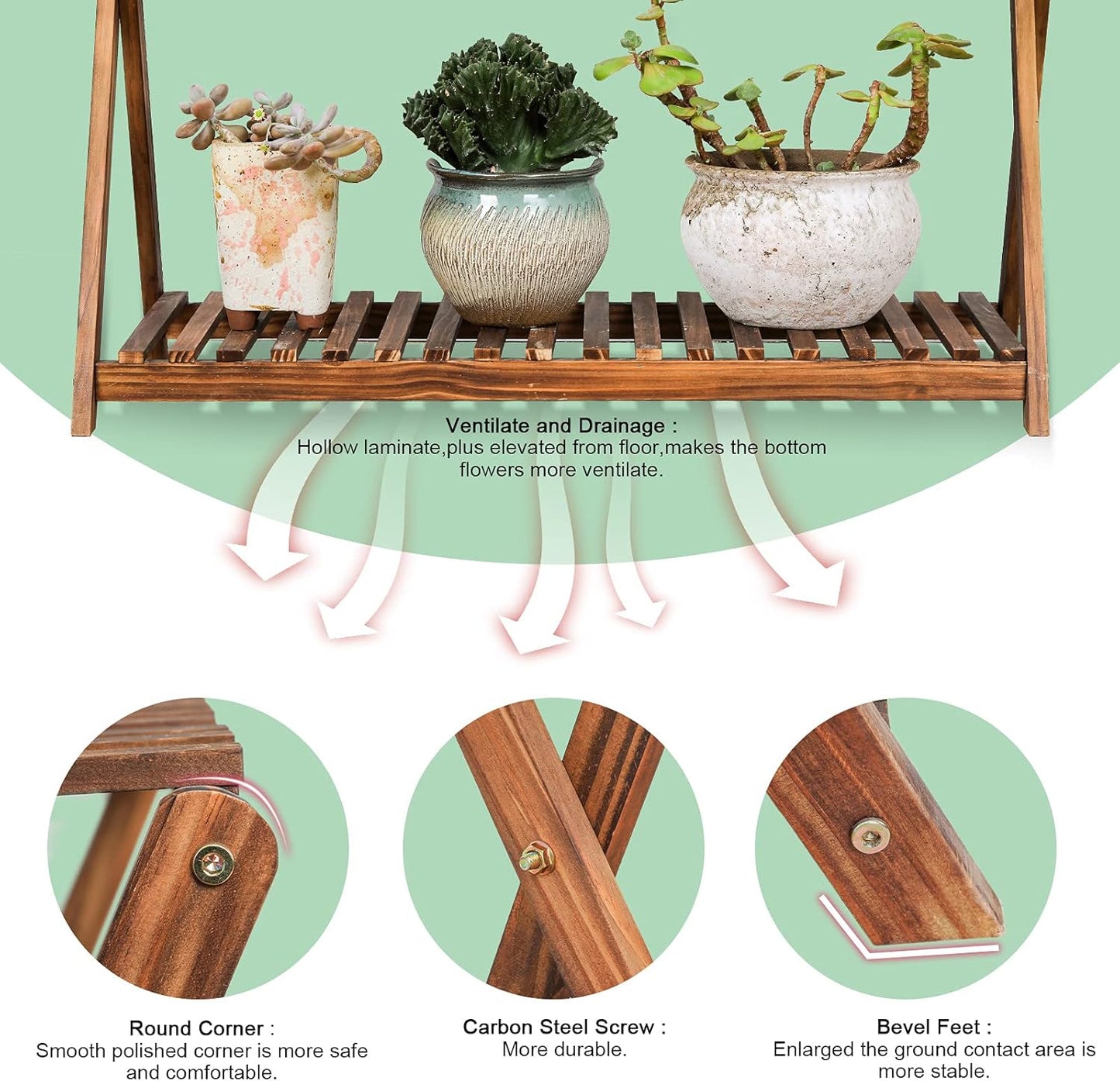 Wooden Plant Stand Indoor 2 Tier Narrow Plant Stand Outdoor Plant Shelf Display Rack Corner Flower Rack Stand for Living Room Garden Patio Balcony (X-Cross Design)