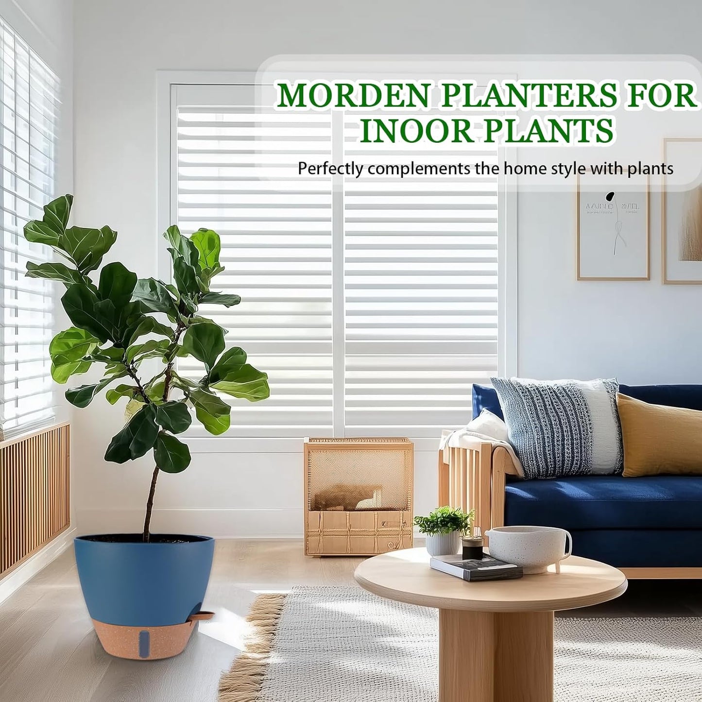 12/10/8 inch Plant Pots, Large Plastic Self Watering Planters with Drainage Holes, Deep Reservoir, Water Level Indicator, Modern Decorative Flower Pots for Indoor Outdoor Plants (Navy Blue, 12/10/8)