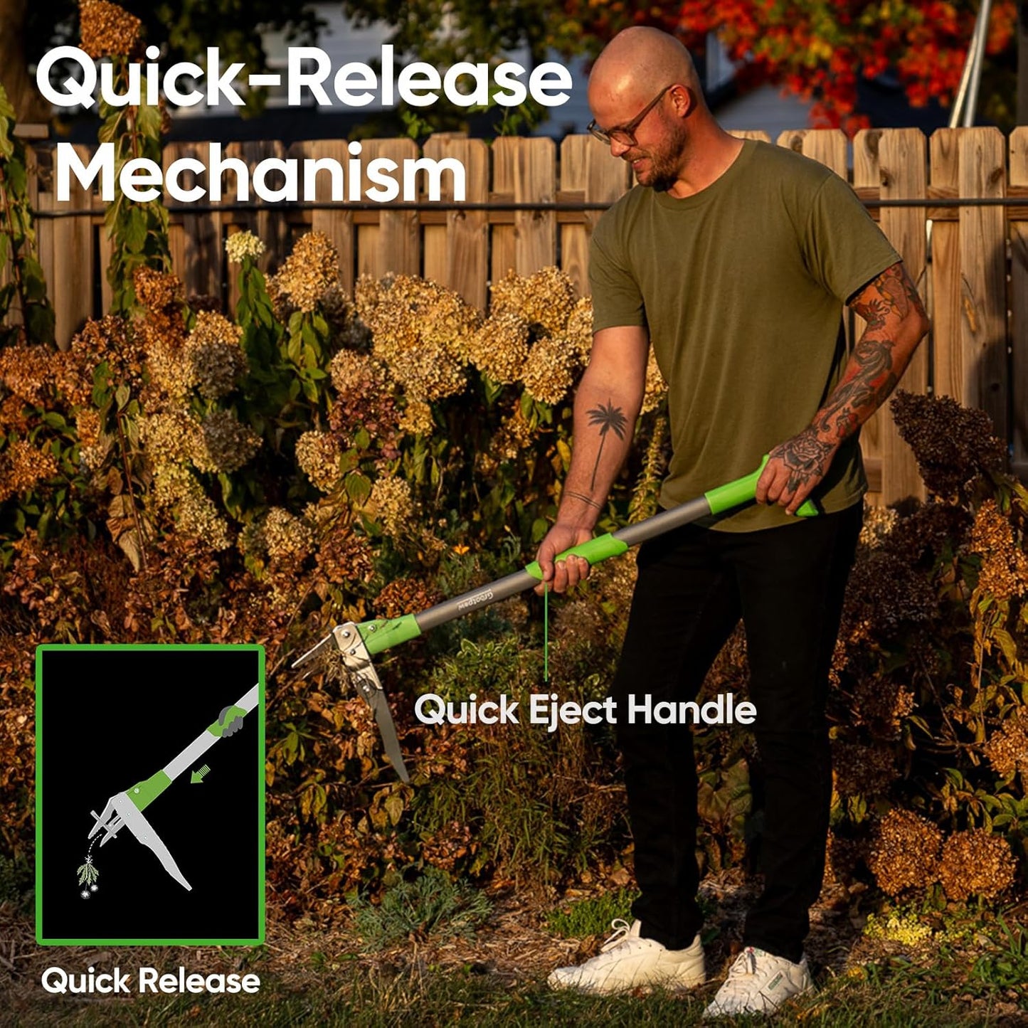 Grootpow WP5 Heavy Duty Weed Puller Tool, Stand Up Dandelion Weeder with 40" Handle, 3 Claws & Fiberglass Foot Pedal, Weeding Tool Made with Cast-Iron, Easily Remove Weeds Without Bending or Kneeling