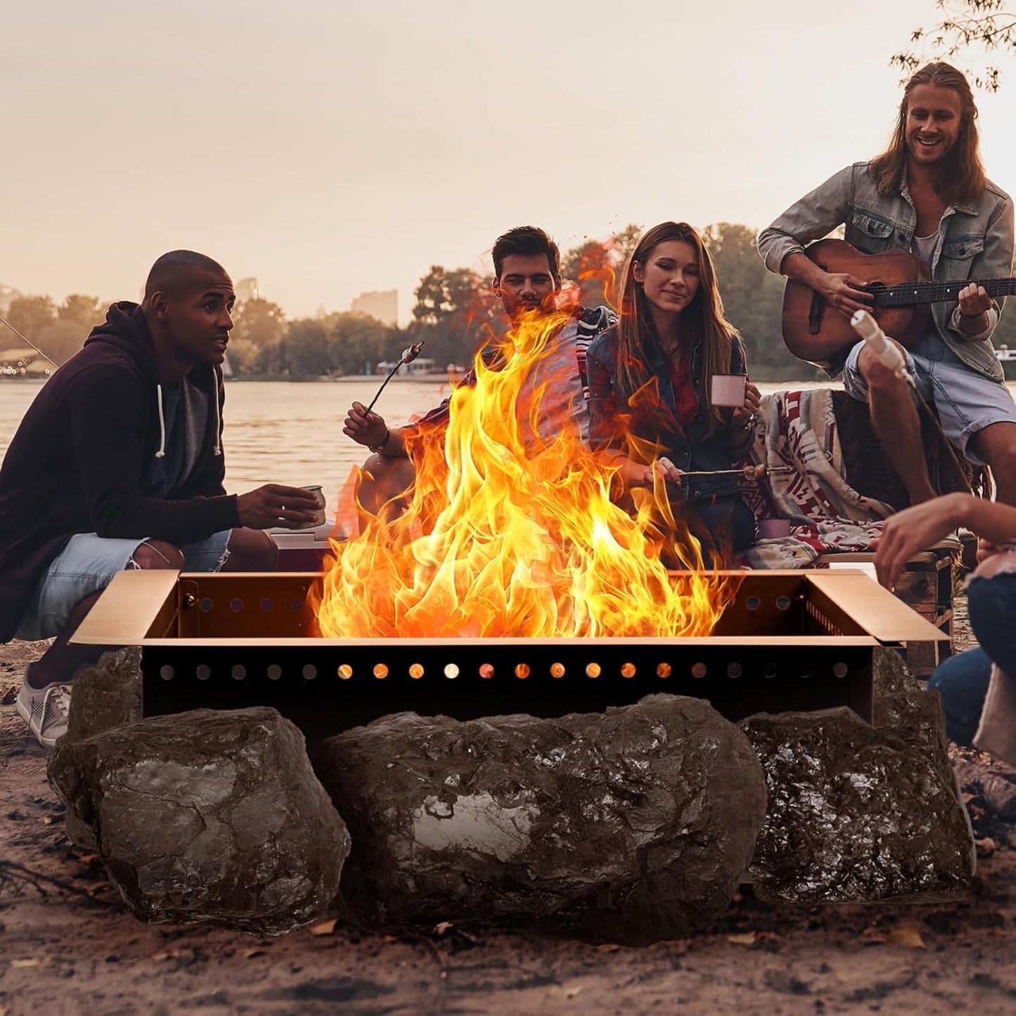 42 inch Square Fire Pit Ring, Heavy Duty Firepit Ring, DIY Campfire Insert Above or In-Ground, for Outdoor, Camping, and Bonfires