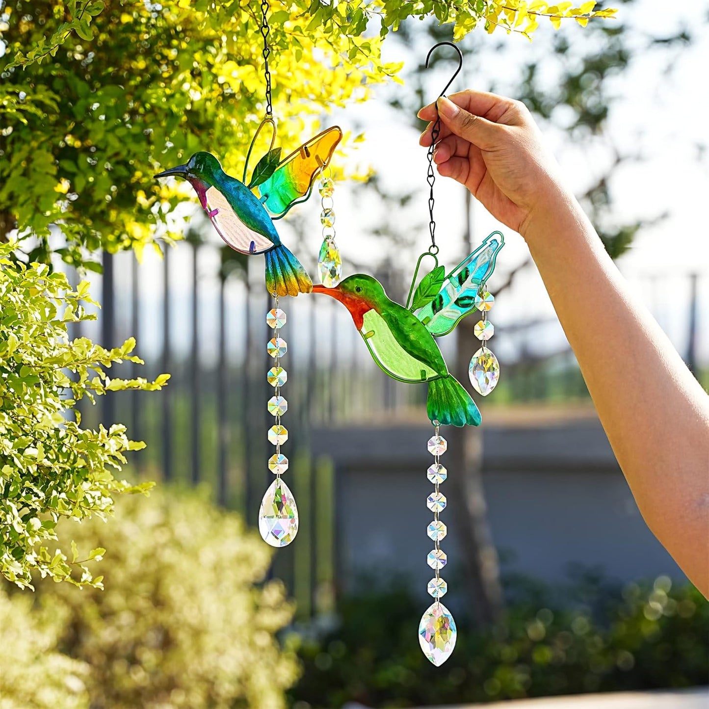 YU FENG 2PCS Hummingbird Suncatchers,Stained Glass Window Hanging Ornament,Rainbow Maker Crystal Prism Suncatcher Outdoor Indoor Home Garden Party Decoration