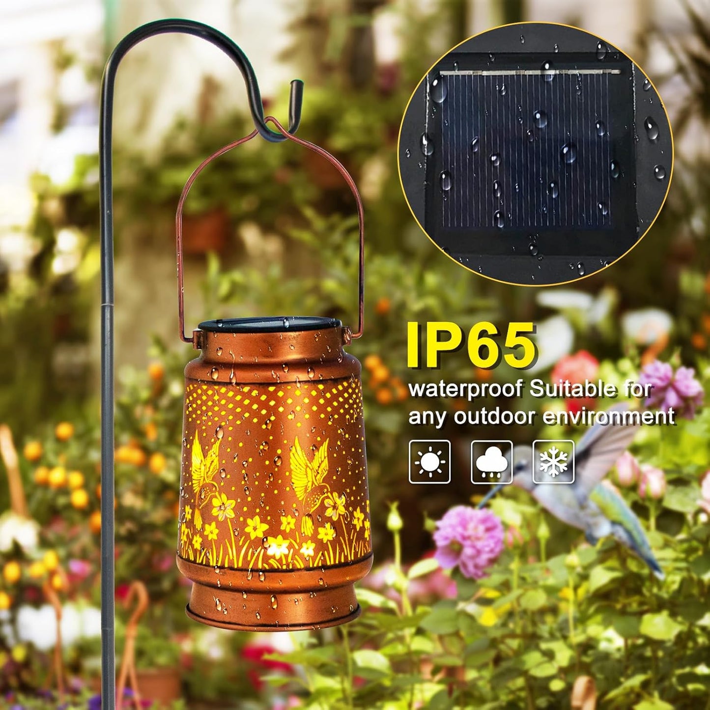 2 Pack Hummingbird Birthday Gifts for Women Mom Grandma Solar Lanterns Outdoor Waterproof Garden Decor Metal Hanging LED Decorative Light for Patio Yard Lawn Backyard Front Porch Gardening Gifts