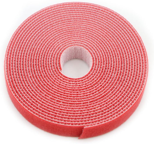 Reusable Fastening Tape Cable Ties 3/4 Inch Double Side Hook Roll (5 Yard, Red)