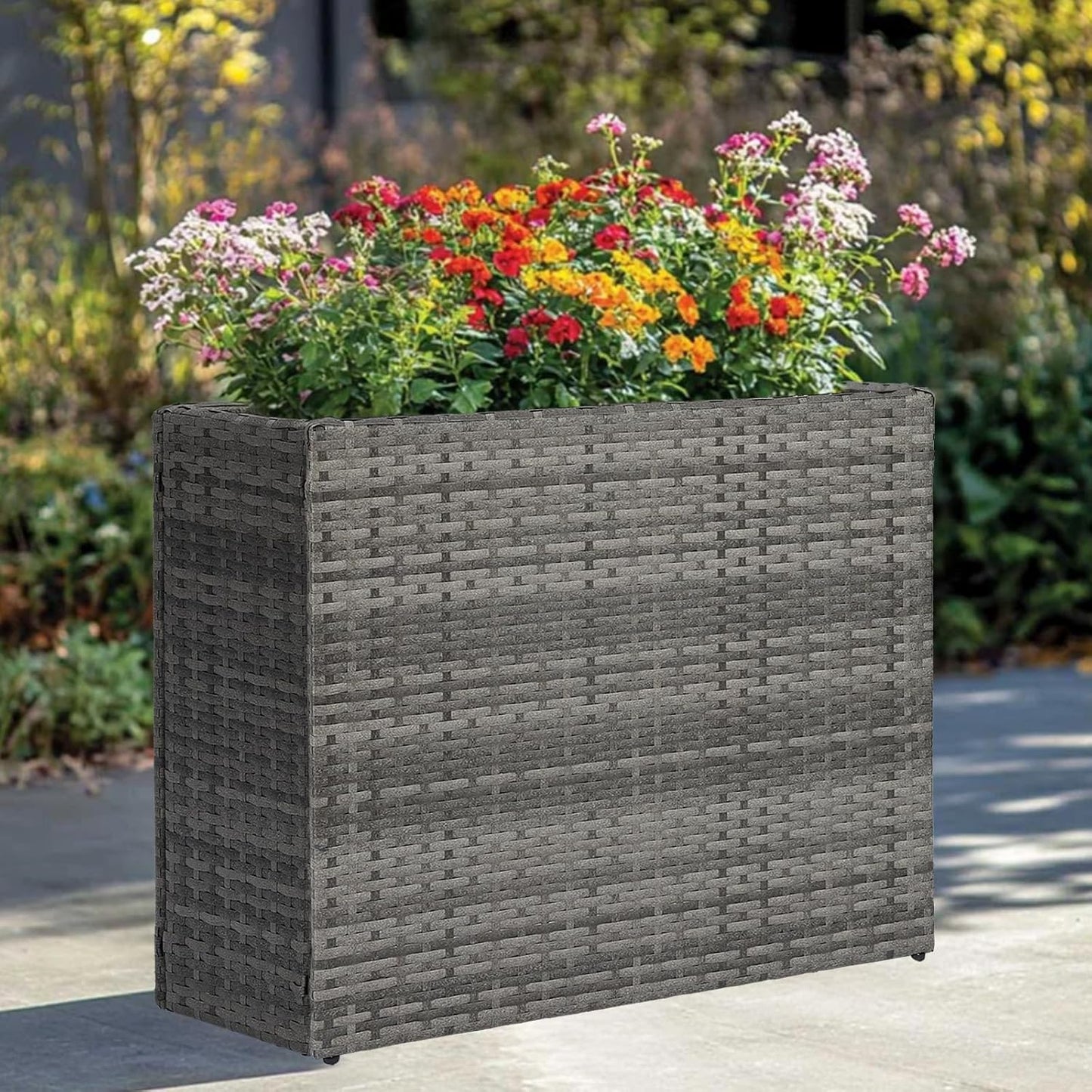 LEWIS&WAYNE Large Rectangular Block Planter Box Handmade Wicker Tall Planters for Outdoor Plants with Removable Liners Modern Planter for Indoor Outdoor Patio Deck - Gray, 38''x11''x30''