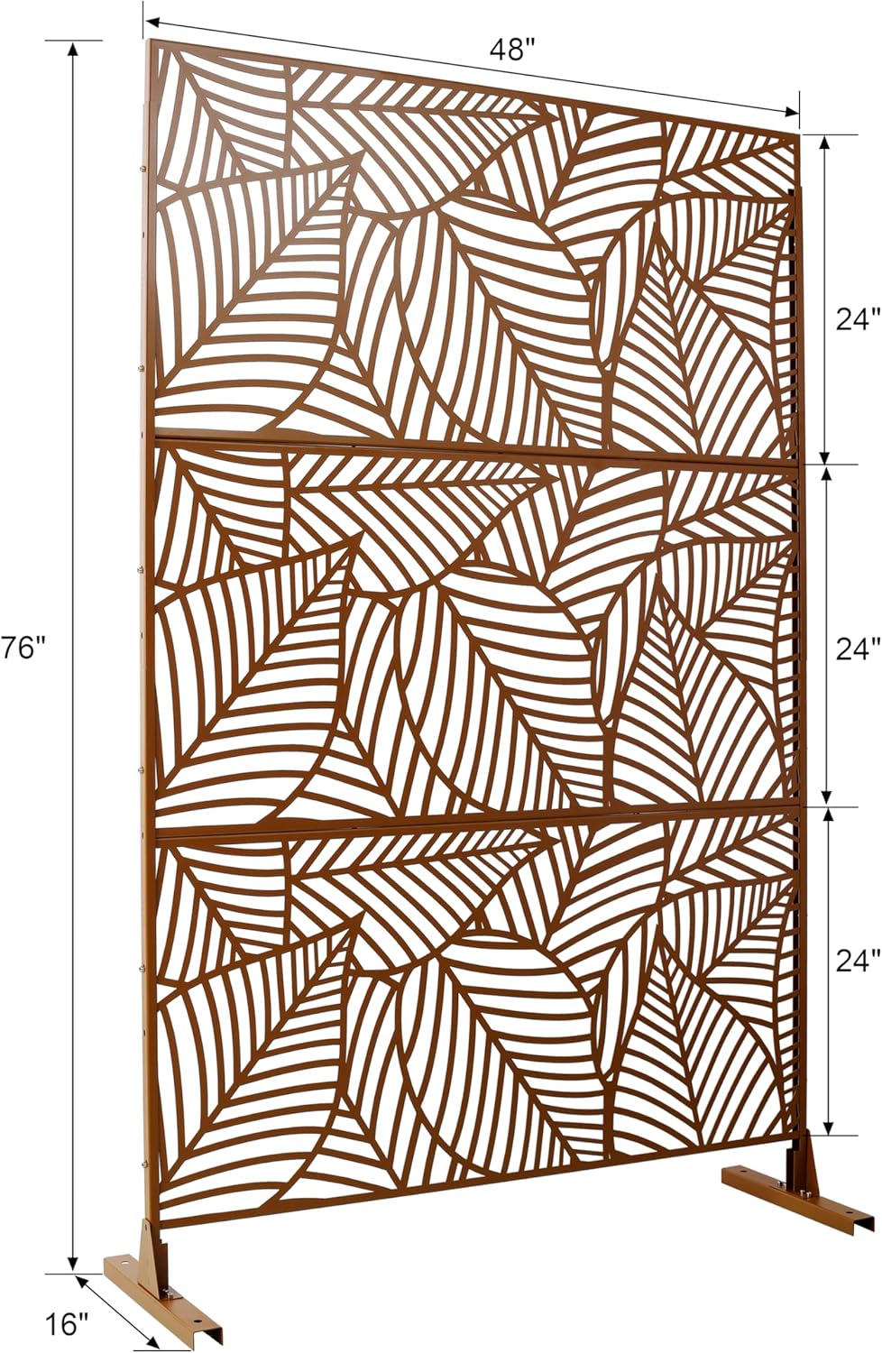 Metal Privacy Screens 76" H Outdoor Privacy Screens Panels Outdoor and Indoor Leaf Pattern Divider Freestanding Decorative Privacy Fence Panels for Balcony Patio Garden, Brown