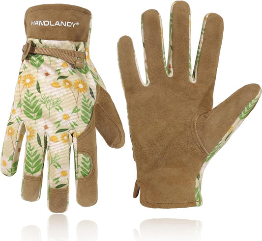HLDD HANDLANDY Work Gloves for Women and Ladies, Leather Gardening Gloves Flexible Mechanic Working Gloves