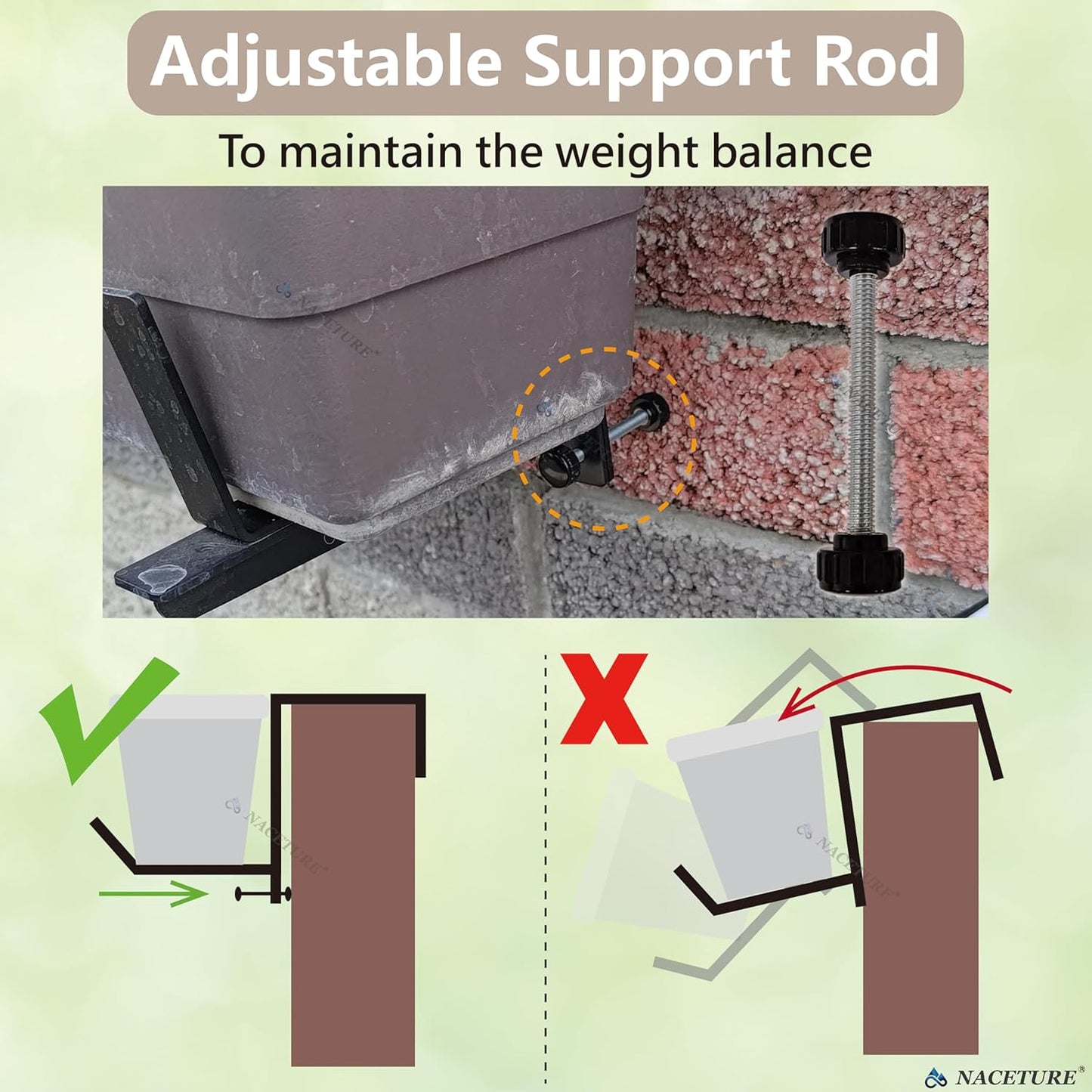 Window Box Brackets for Railing- 2 Pcs Adjustable Planter - Sturdy, Stable Flower Box Brackets for Railings, Balconies and Fences- Upright Railing Plant Holder (Black 2 Pack)