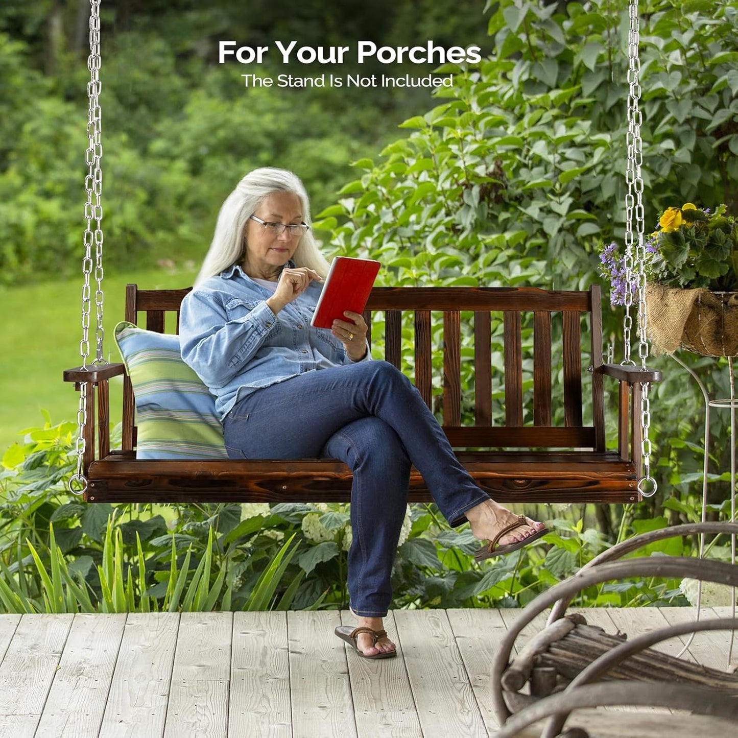 VINGLI Heavy Duty 880 LBS 5 FT Wooden Porch Swing Outdoor, Outdoor Hanging Swing Bench (5 FT, Rustic)