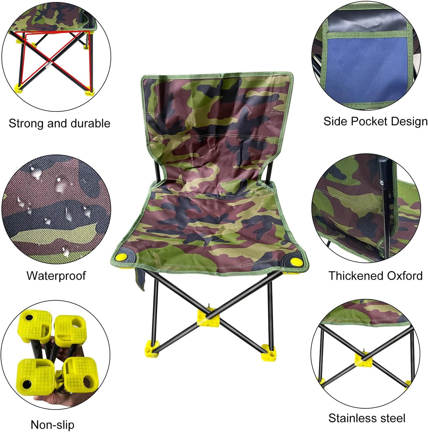 Mini Portable Folding Stool, Camping Fishing Stool for Adults Fishing Hiking Gardening and Beach with Carry Bag, Hold Up to 450lbs(Camouflage) (16.5" L x 16.5" W x 28.3" H)