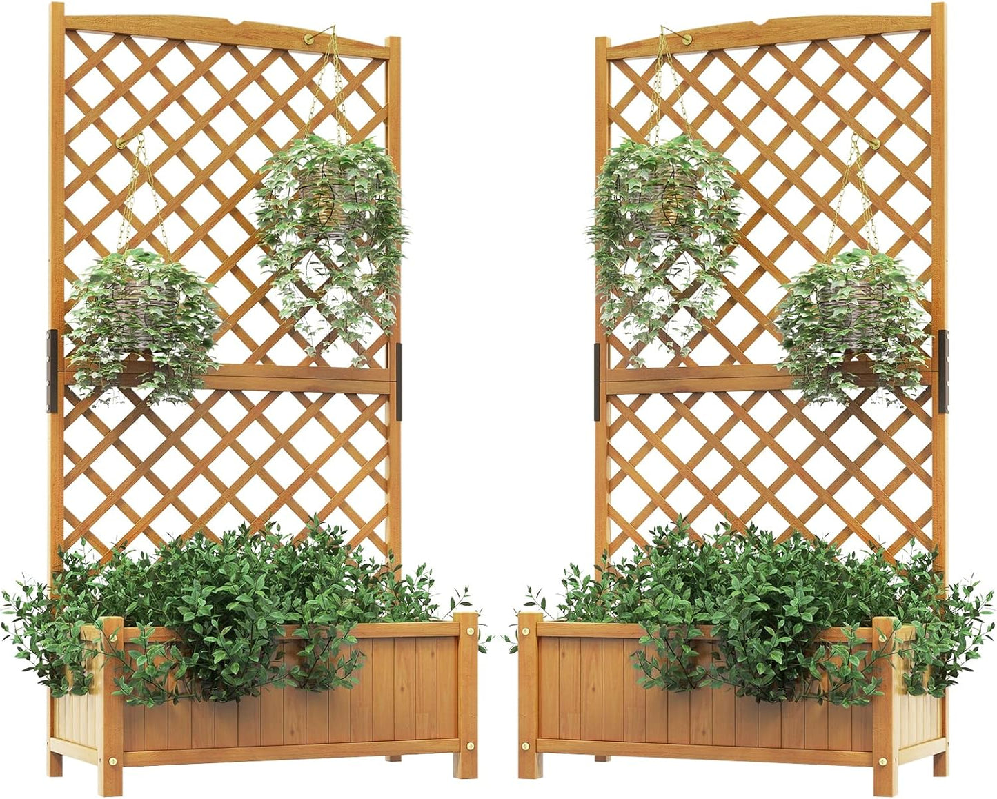 HAPPYGRILL Raised Garden Bed with Trellis, 71" Planter Raised Bed with Drainage Holes, Freestanding Garden Planter for Vine Climbing Plants, Wooden Planter Box for Yard Balcony(2, Yellow)