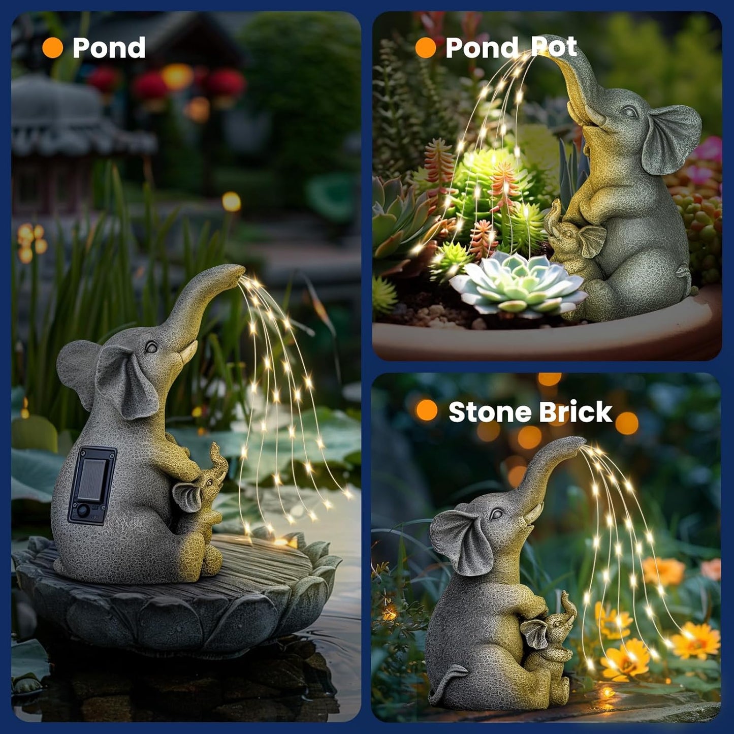 Solar Garden Outdoor Statue with 30 LED Lights - Lawn Decor Elephant Figurine for Patio, Balcony, Yard Ornament - Unique Housewarming Lucky Elephant Mother Gift