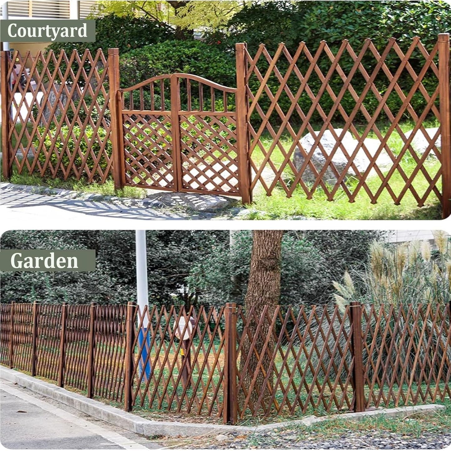 Expandable Wooden Lattice Fence - Retractable Garden Trellis Panel, Freestanding Fencing for Climbing Plants, No Dig Vertical Rack, Outdoor Pet Screen, Brown (82.67"x39.37")