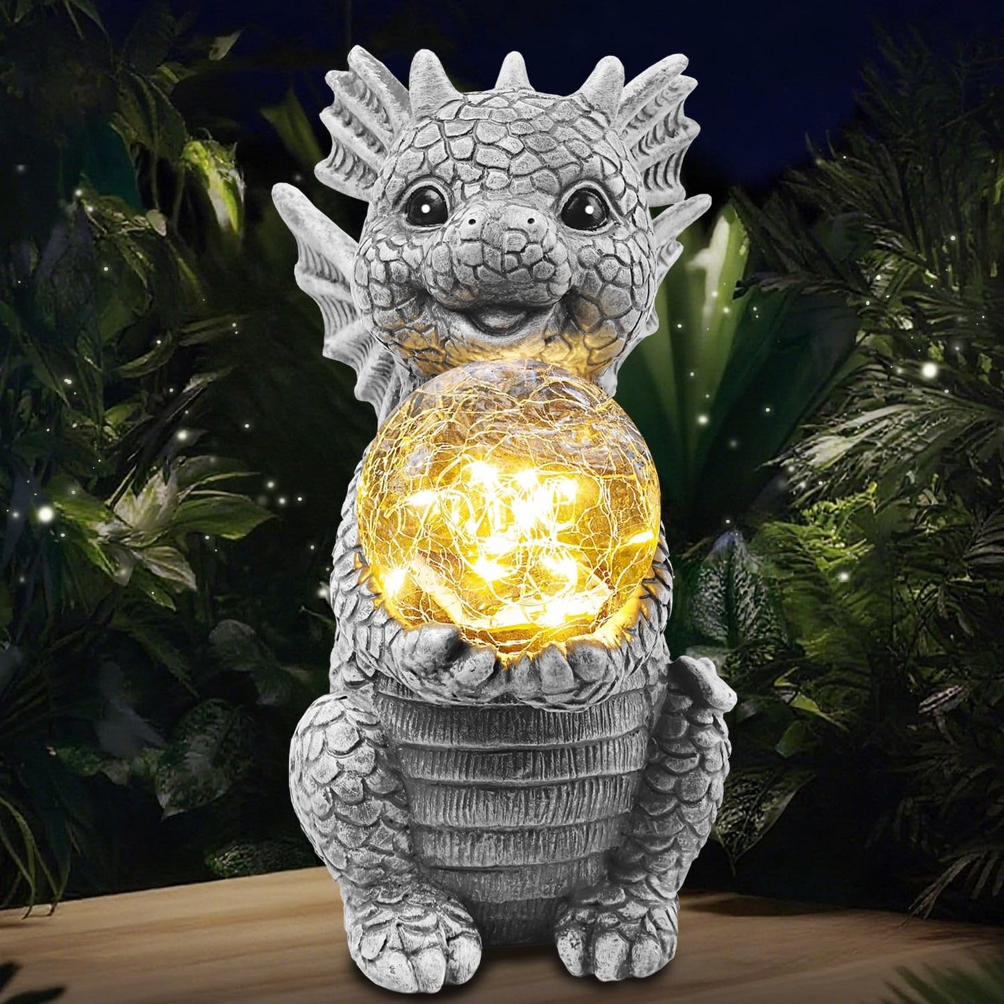Solar Garden Outdoor Statues 7.2" Resin Dragon Statues Holding Magic Ball with Solar Lights,Lawn Decor for Patio, Balcony, Yard Ornament,Unique Gifts for Mom Grandma Housewarming