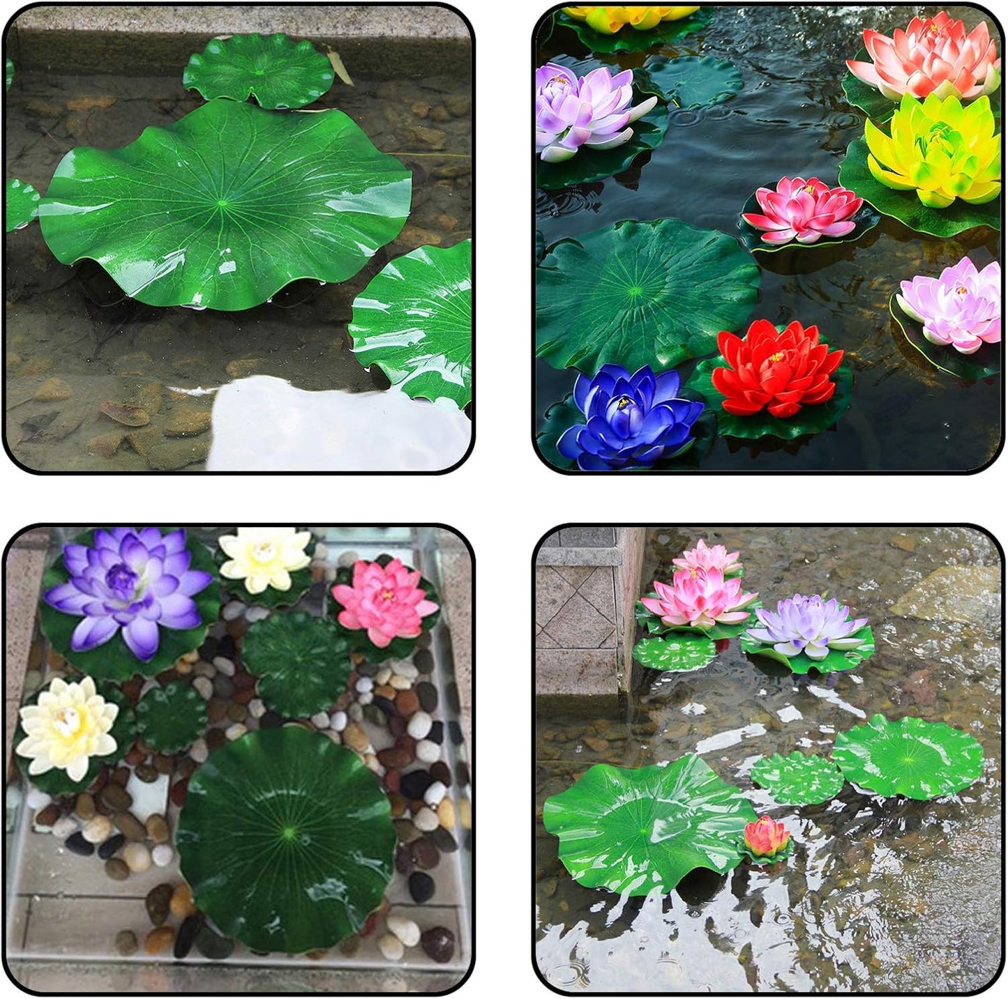 12pcs Floating Foam Lotus Flowers with Lily Pads, Artificial Pond Plants Ornaments for Pool Aquarium Water Decoration, Colorful