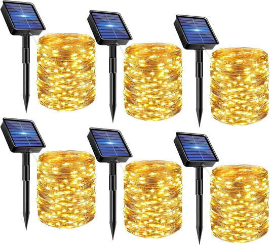 6 Pack Solar Fairy Lights for Outside Waterproof, Total 147FT 450LED Solar String Lights Outdoor 8 Modes Solar Twinkle Lights for Garden Yard Christmas Tree Wedding Party Decor, Warm White