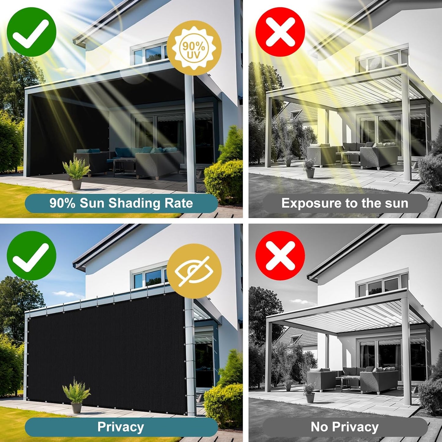 Shade&Beyond 90% Sun Shade Cloth with Grommets, 5' X 8' Pergola Shade Cover Canopy, Mesh Tarp Sun Screens for Patio, Outdoor, Garden, Backyard, Black