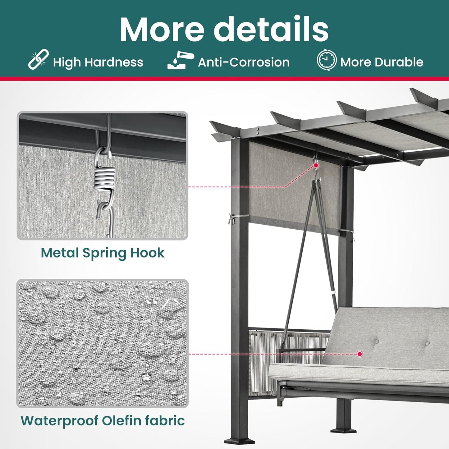 Pamapic 2-in-1 Convertible Porch Swing Bed, 3-Seat Elegant Patio Swing with Wicker Armrests, Outdoor Chair with Adjustable Canopy for Balcony, Garden, and Poolside, Gray