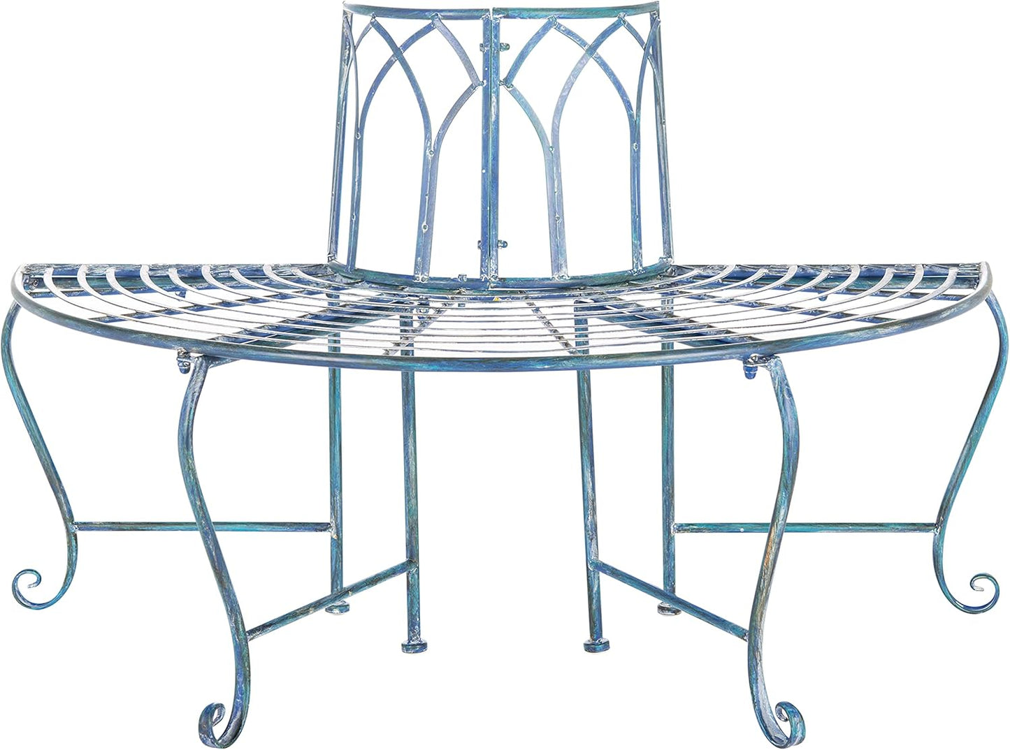 SAFAVIEH PAT5018C Outdoor Collection Abia Antique Blue Wrought Iron 50-inch Tree Bench