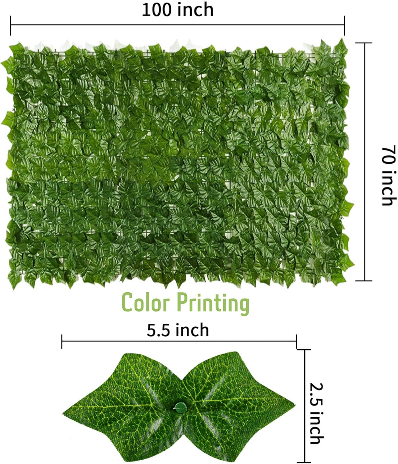 Jinwu Artificial Ivy Privacy Fence Screen (2 Rolls, Total 69x98.4 inch), Expandable Faux Privacy Fence with 79 pcs Zip Ties, Decoration for Outdoor Garden, Printed Sweet Potato Leaf