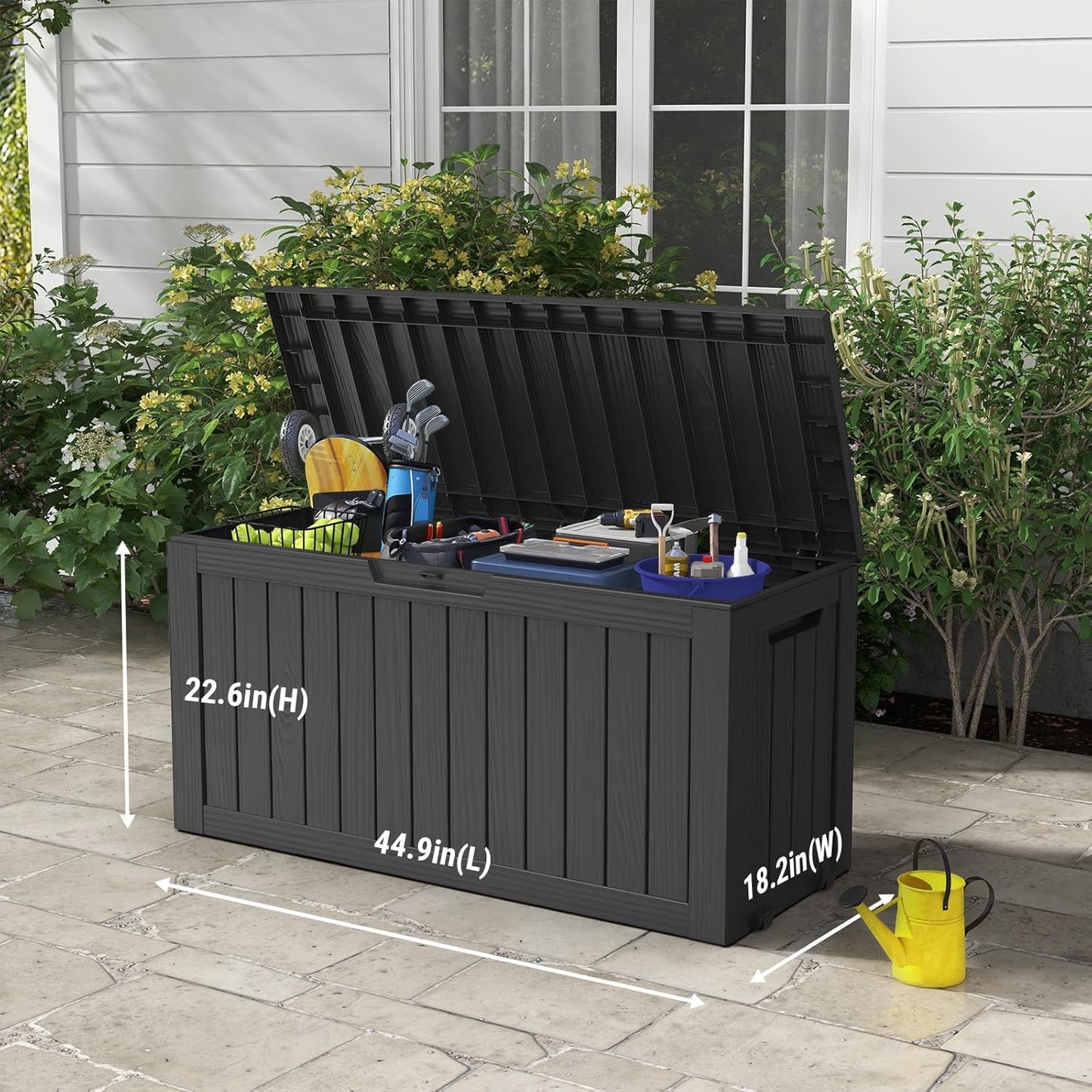 Mars Villa 72 Gallon Deck Box, Outdoor Storage Box Waterproof, Outside Resin Storage Bin for Patio Furniture Cushions, Pool Supplies, Garden Tools, UV-Resistant and Weatherproof, with 4 Wheels, Black