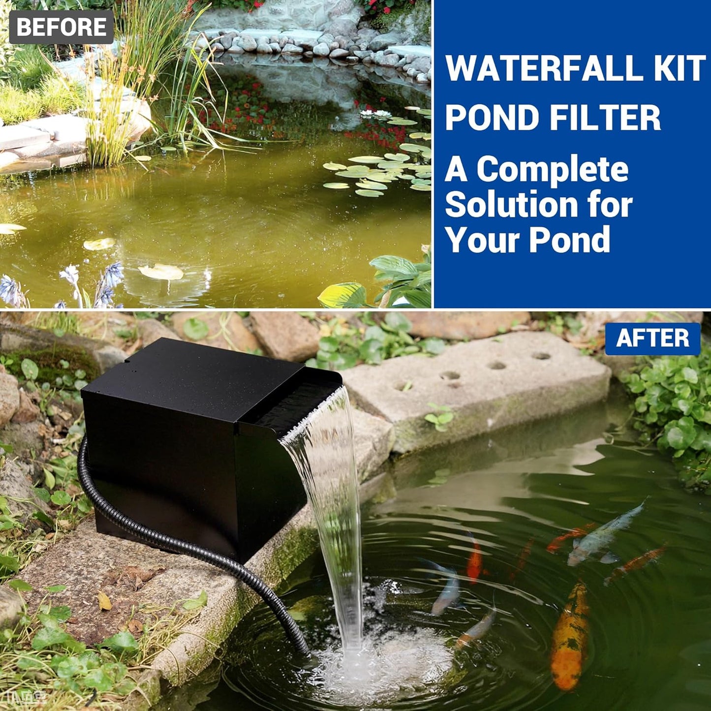 NFESOLAR Large Waterfall Filter System, Pond Filter Waterfall Kit Stainless Steel for Ponds and Streams up to 4,500 Gallons, Includes 5-Stage Filtration System, 1200 GPH Water Pump N4333