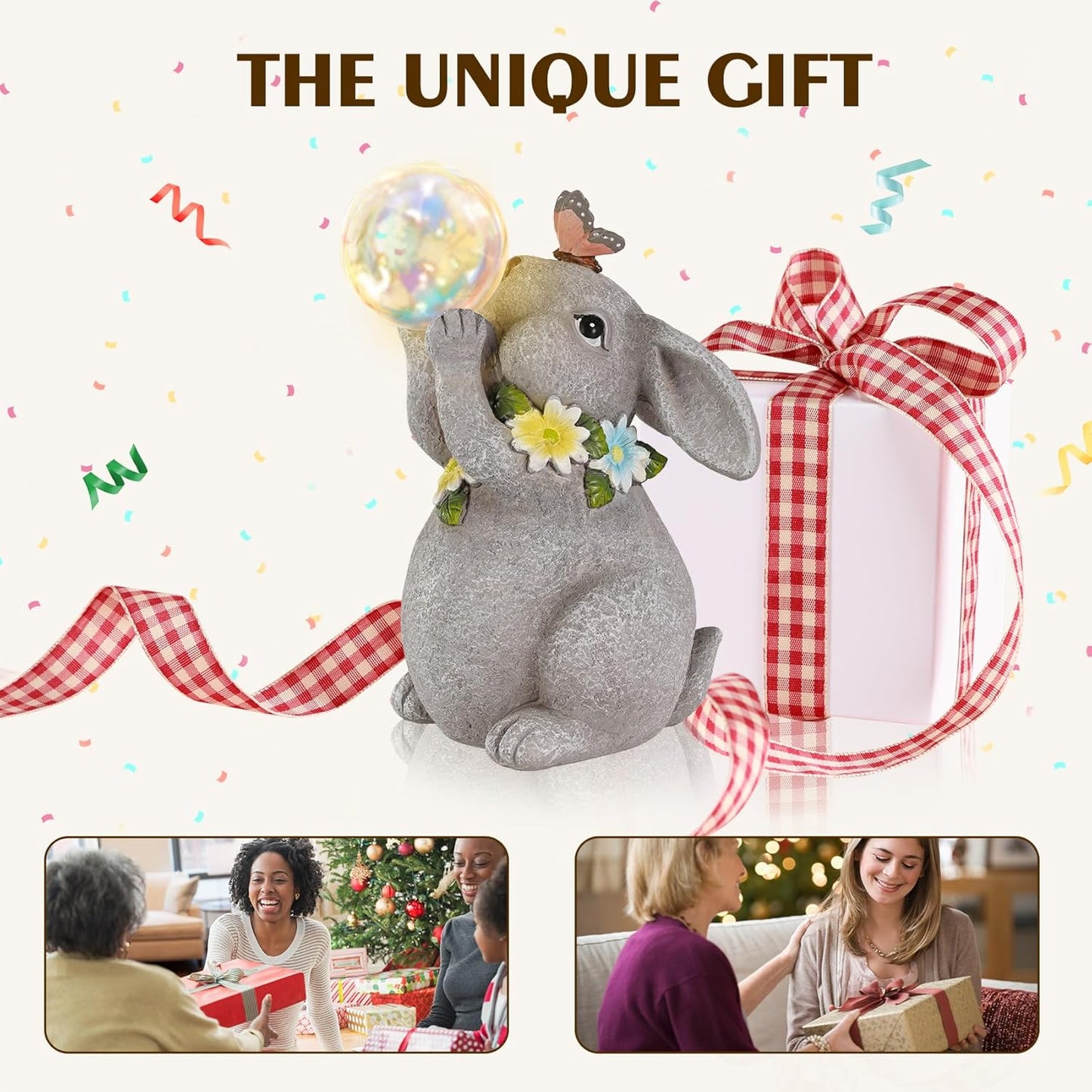 MININOVA Solar Garden Decor Lights Rabbit Statue with Bubble Ball Waterproof Decorations Cute Bunny Figurine for Outside Spring Yard Housewarming Mother Gifts for Women