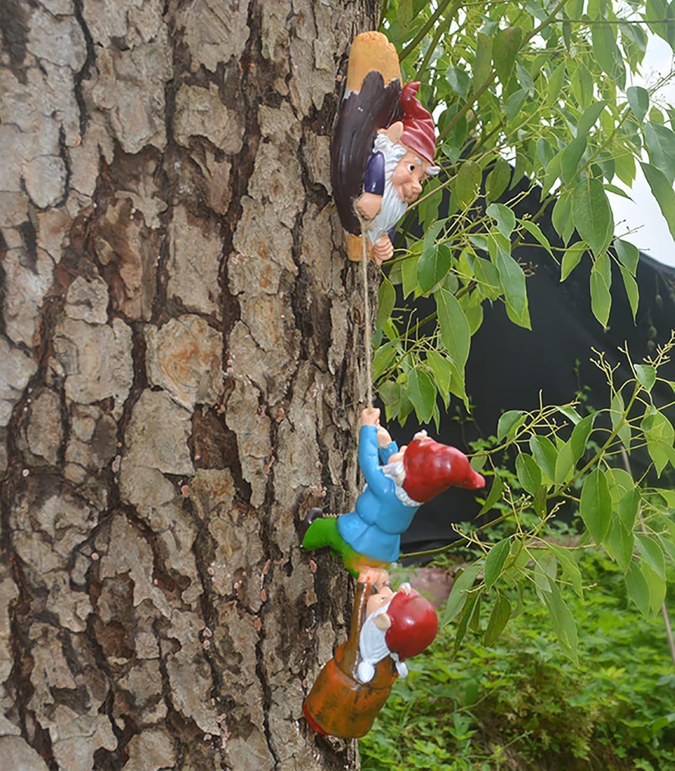 Climbing Gnome Patio Statue Gift,Outdoor Garden Fairy Elves Accent,Whimsical Gnomes Lawn Ornament Sculpture,Hanging Gnomes Yard Art, Funny Resin Decor,Clearance Tree Face Hugger Figurine