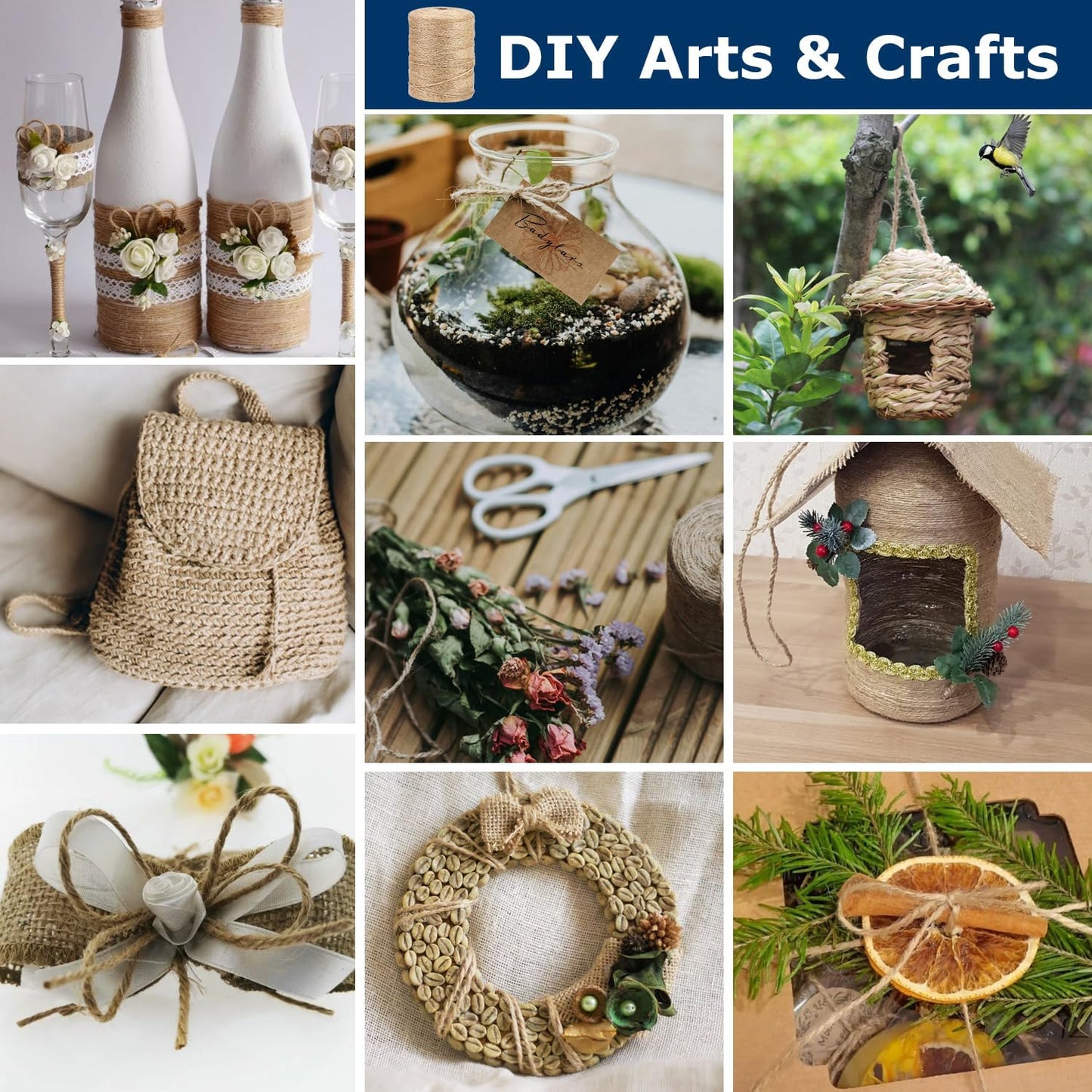 Vanhench 805FT Orange Twine String, Colored Natural Jute Twine String Rope Cord for Christmas Crochet Knitting Macrame, Arts & Crafts, Gift Wrapping, Wedding Décor, Art Decoration Packing (Orange)