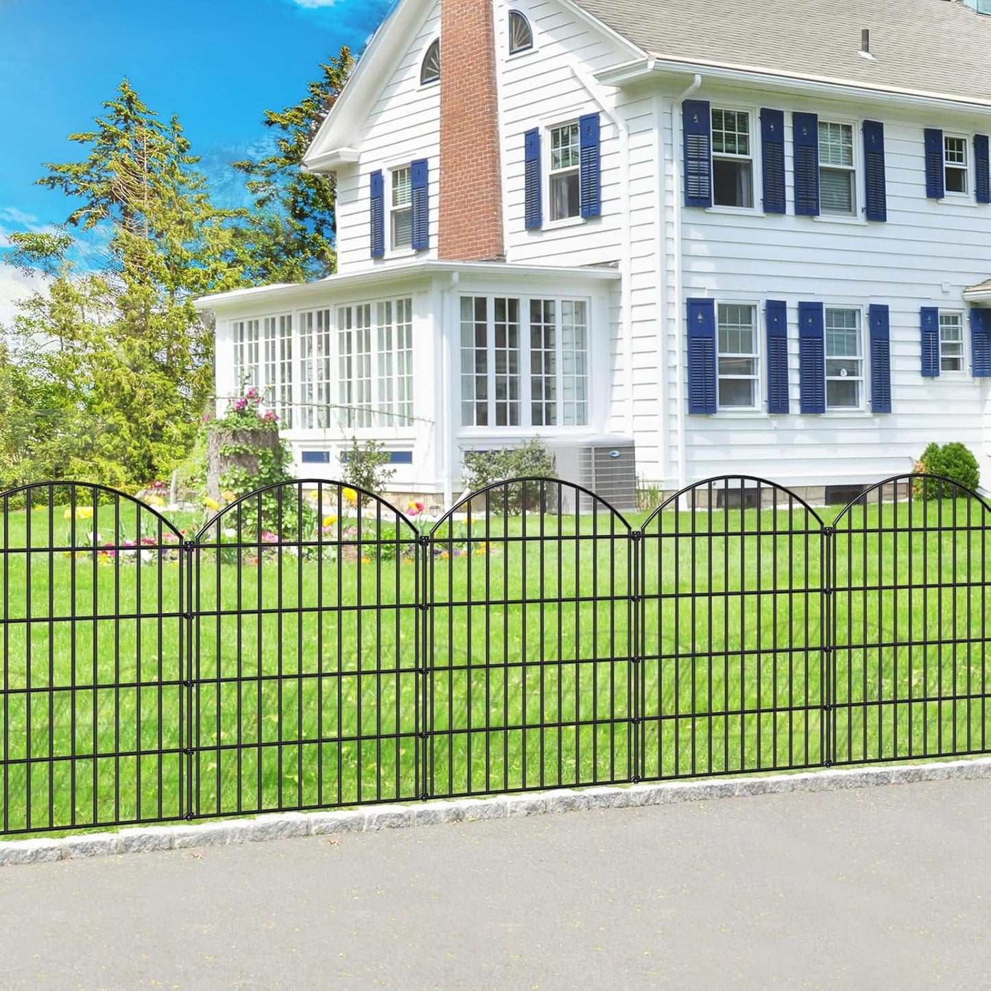 Metal Garden Fence 36in (H) x 11.7ft (L), 5 Panels +6 Stakes Dog Fence Border Fence Animal Barrier, No Dig Garden Fencing for Yard Flower Bed Lawn Patio Outdoor,CTW3605 Black