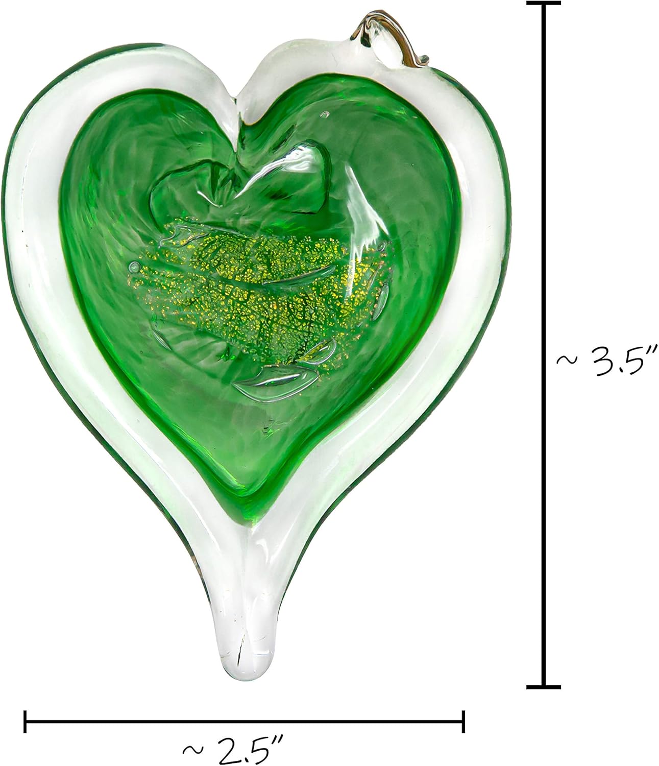 Luke Adams Glass Hanging Hearts – Hand Blown Glass Heart Ornament for Windows or Gifts – Colorful Blown Glass Hearts Decor (May - Emerald)