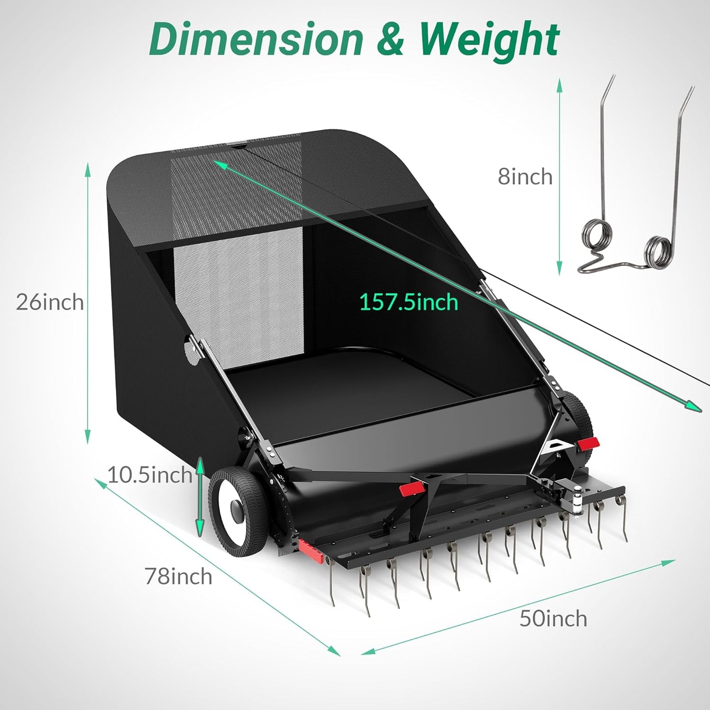 Suchtale 42" Tow Behind Lawn Sweeper with Dethatcher – 21 Cu. Ft. Leaf Collector with Adjustable Sweeping Height, Large Hamper Windscreen for Lawn, Yard, & Artificial Grass, Tractor/Mower Attachments