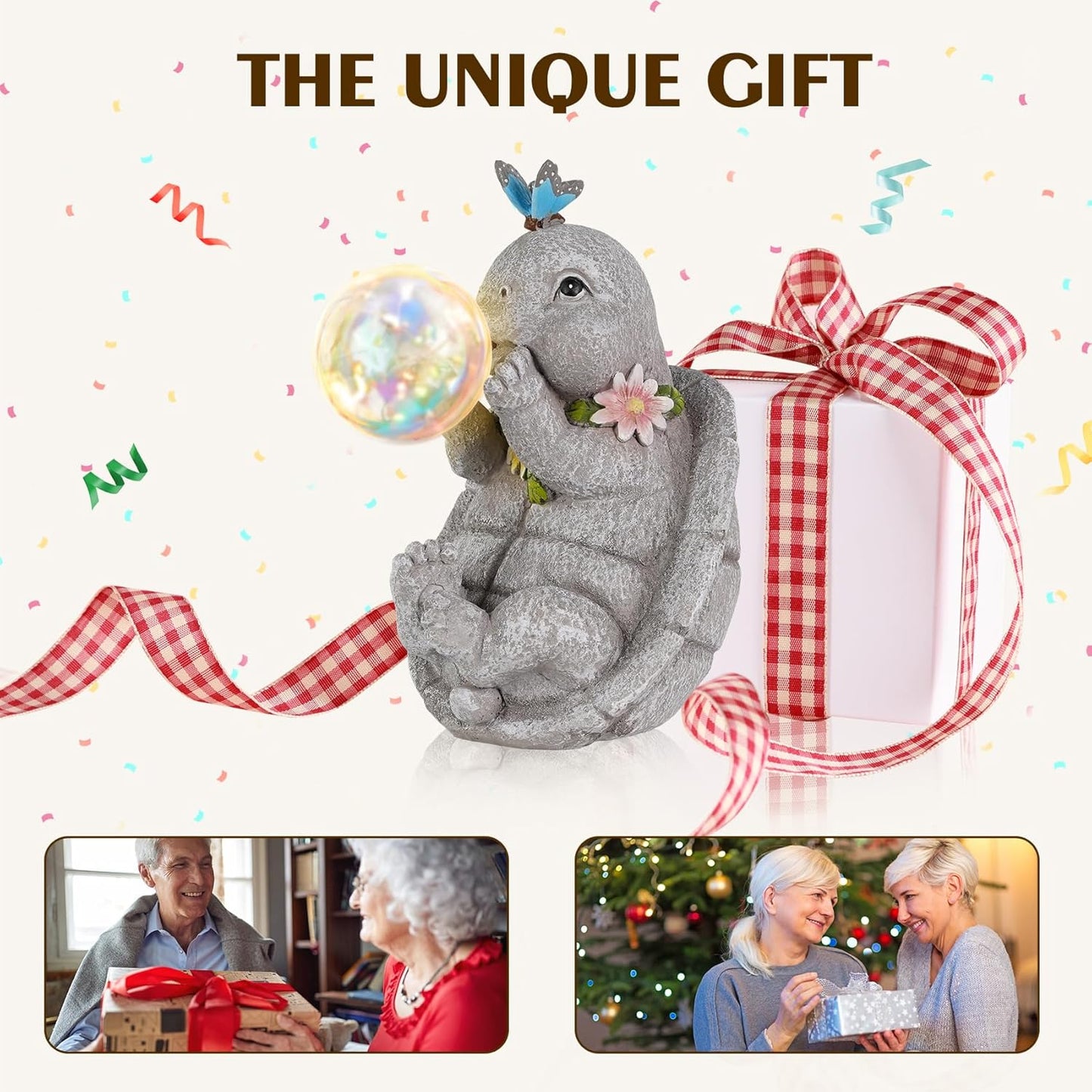 MININOVA Outdoor Garden Decorations Turtle Statues with Solar Light Resin Waterproof Figurines for Outside Yard Patio Mon Birthday Gifts