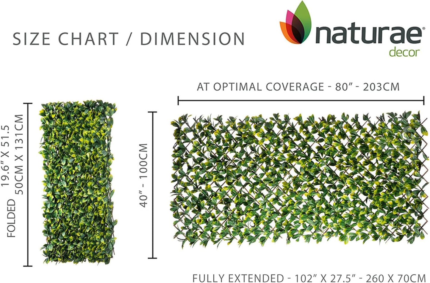 Expandable Willow Trellis - Outdoor Privacy Screen - Sturdy and Flexible - Realistic Look - 40 in x 80 in - Laurel Leaves