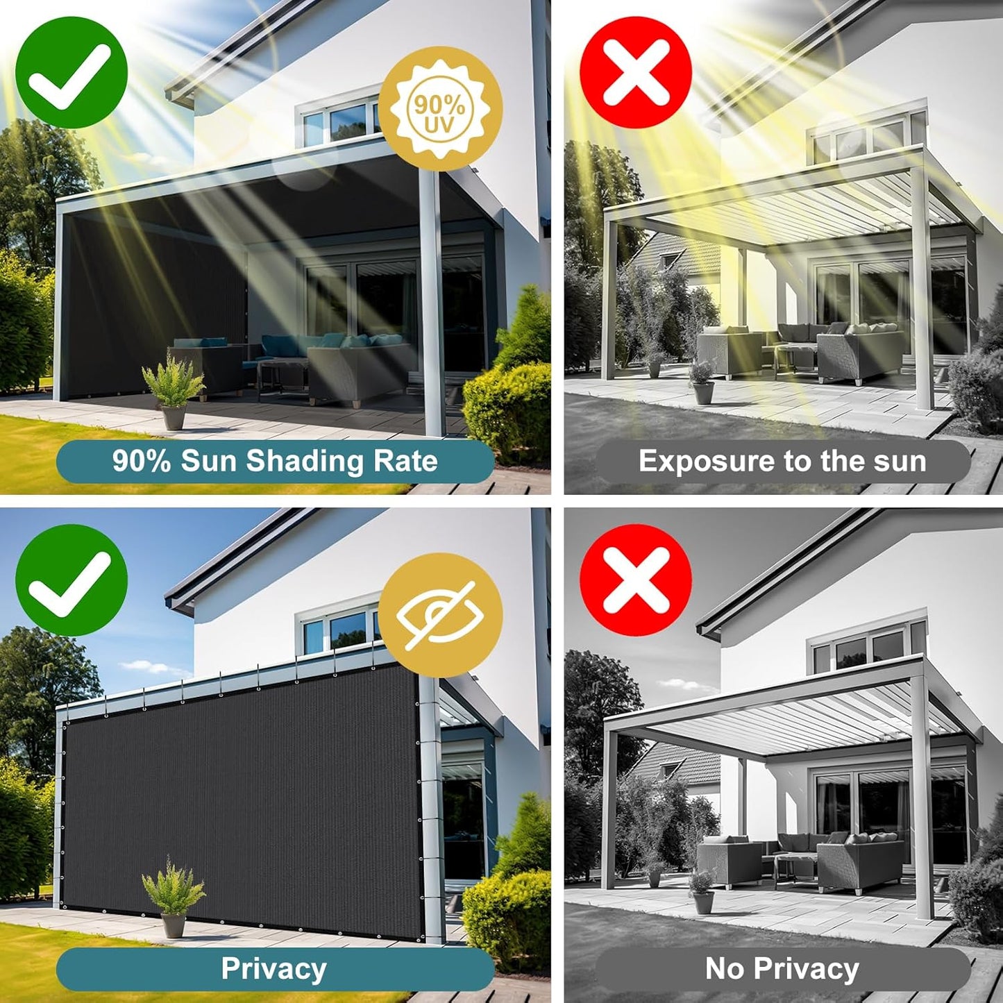 Shade&Beyond 90% Sun Shade Cloth with Grommets, 12' X 12' Pergola Shade Cover Canopy, Mesh Tarp Sun Screens for Patio, Outdoor, Garden, Backyard, Dark Gray