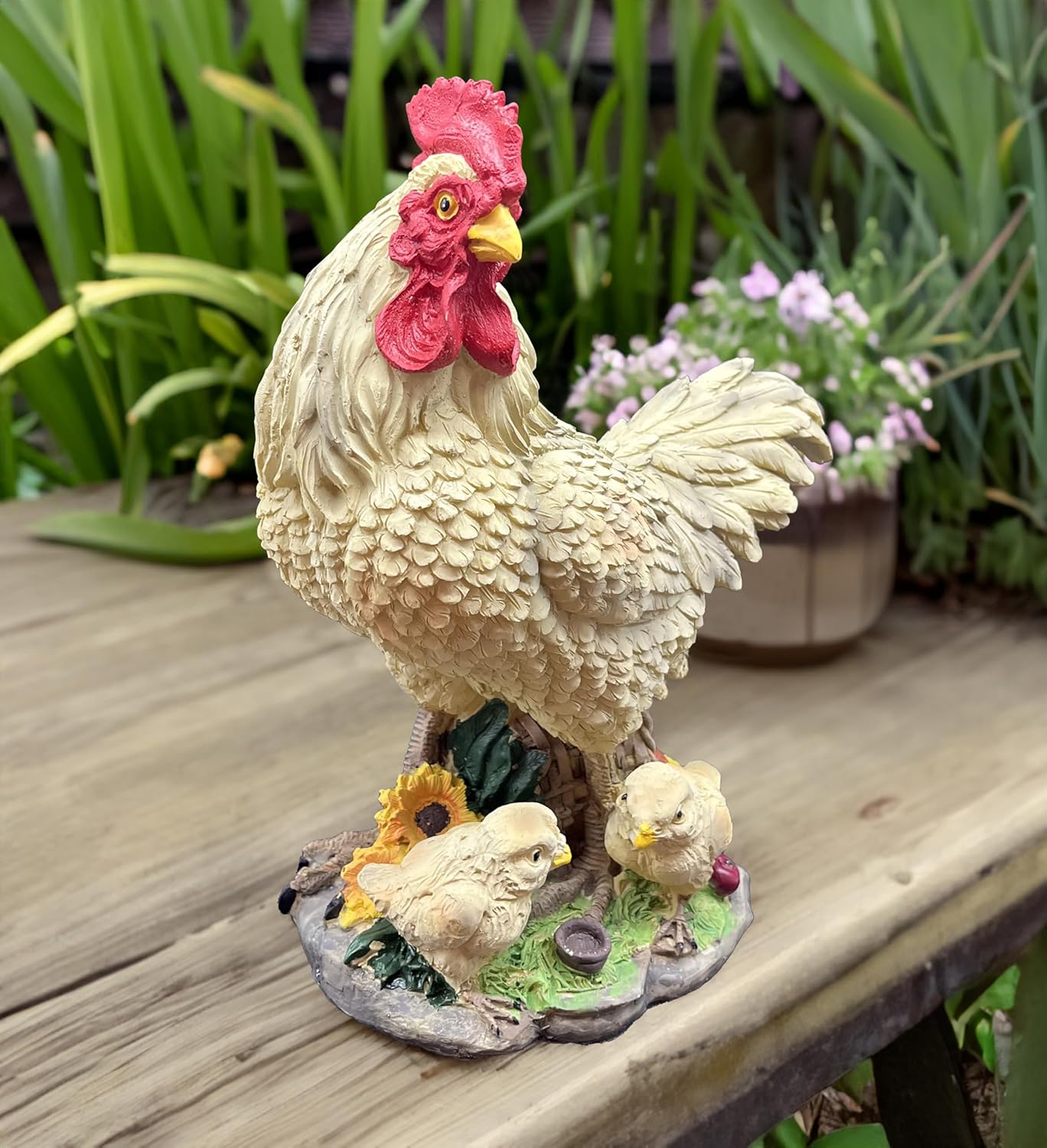 coolboy Outdoor Chicken Statue Garden Decoration,Cute Chicken Family Sculpture Art Interior Office Home Décor,Resin Animal Figurine Art Decoration for Garden Yard Lawn