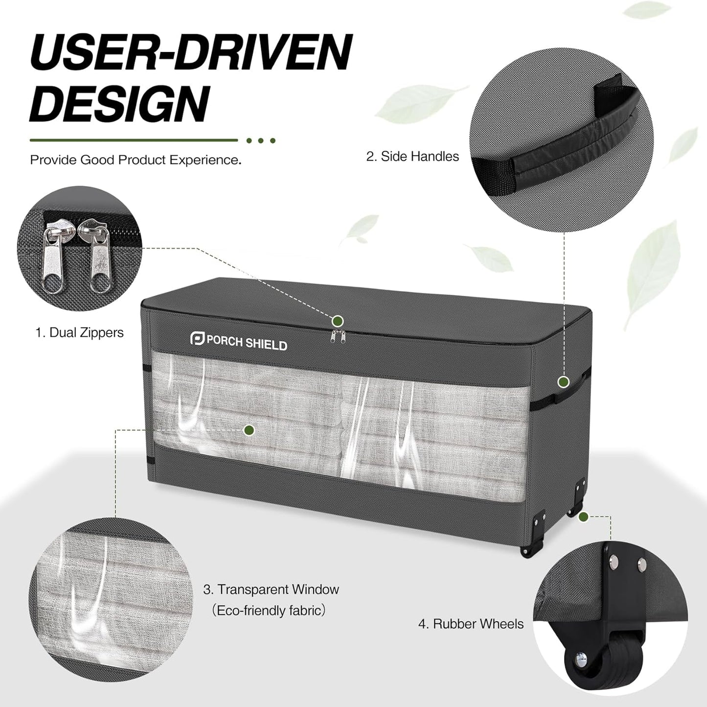 Porch Shield Rolling Cushion Storage Bag with Wheel - Heavy Duty Large Container for Furniture Pillow 9 Ft Tree Christmas 62" L x 20" W x 28" H