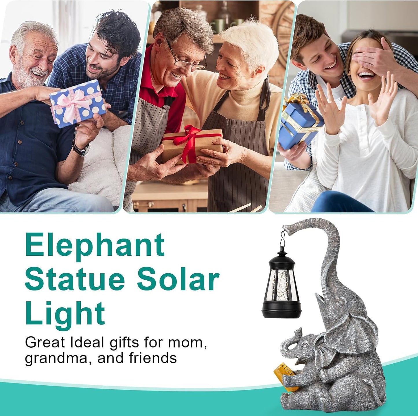 Solar Elephant Statue Lights Outdoor Garden Decoration, Elephant Statue with Solar Lantern Outdoor Decoration for Mother Women Birthday Gift-Courtyar Balcony Lawn Decor