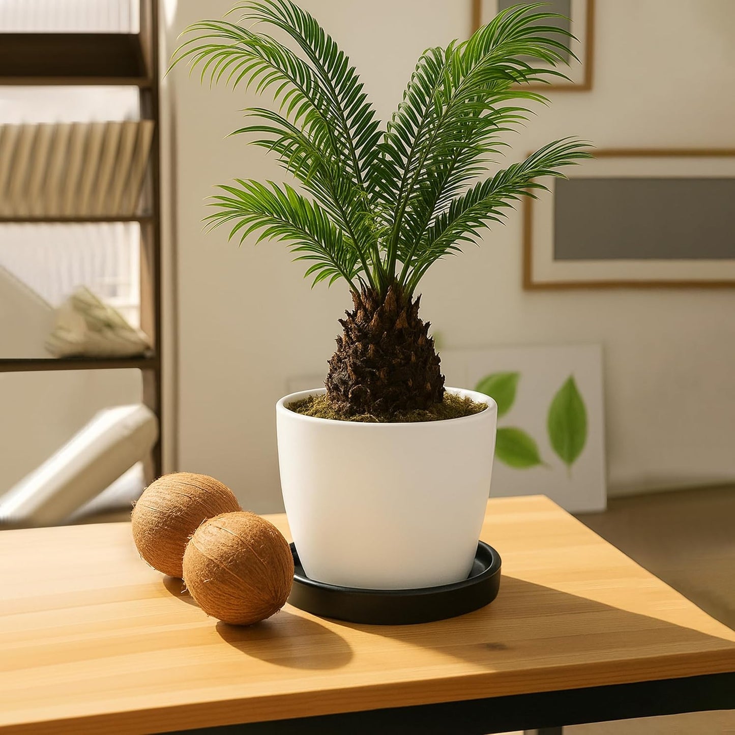 D'vine Dev Modern Round 7.1 Inch Ceramic Plant Pot Saucer, Planter Pot Drainage Tray for Indoor Plants, Matte Black, 97-T-B-3