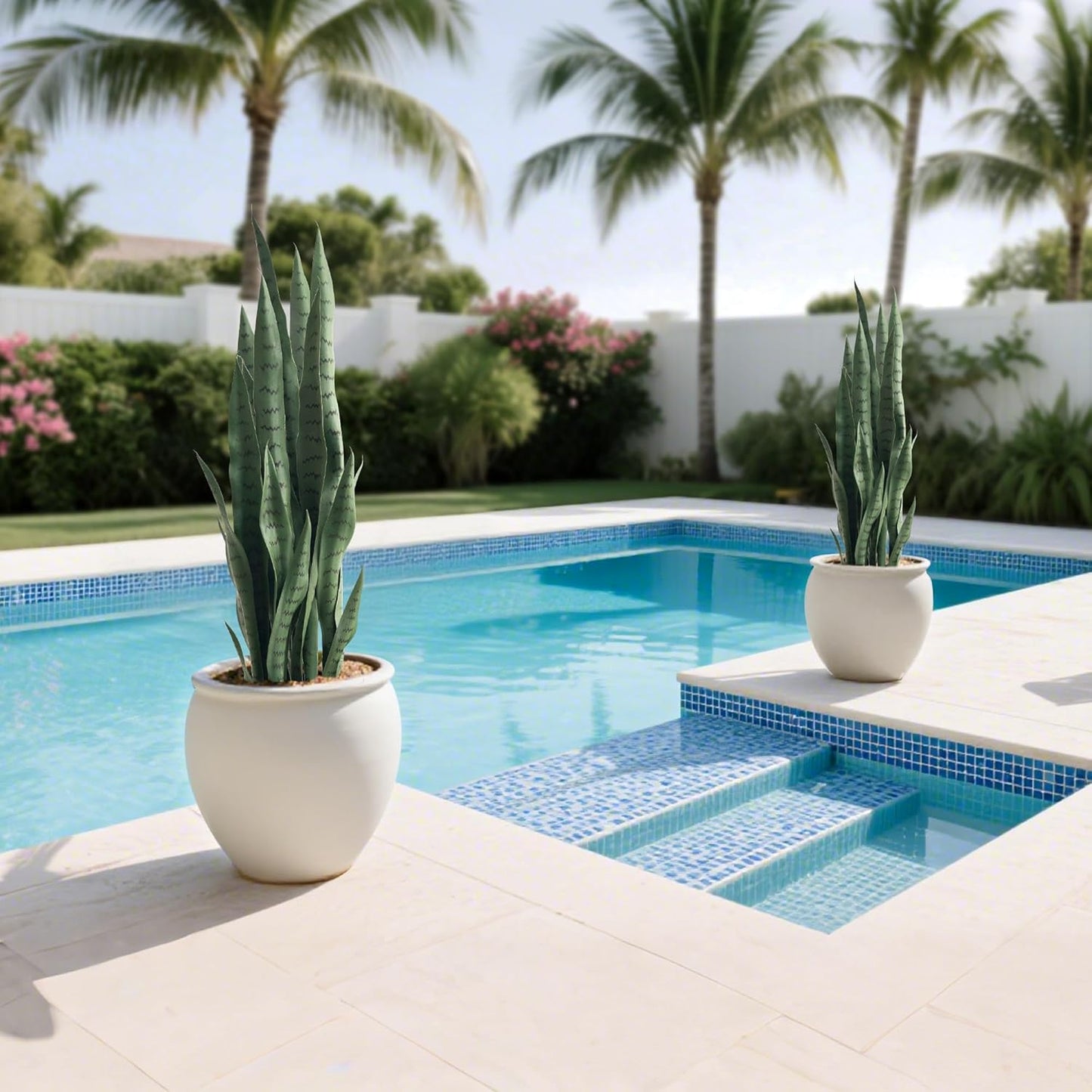 Fake Snake Plant 3ft Tall Faux Sansevieria with 24 Realistic Leaves UV Resistant Potted 2 Pack Fake Mother in Law's Tongue Plants for Indoor Outdoor Home Office Bedroom or Patio Decoration