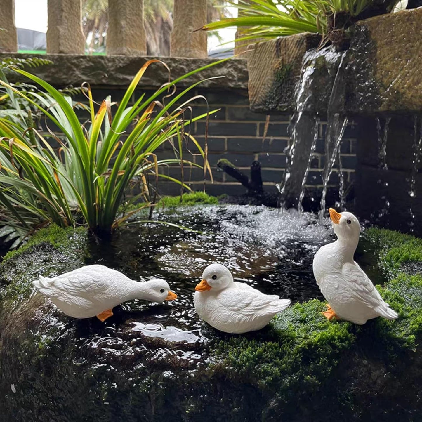 3PCS Garden Duck Statues Outdoor Decor, Garden Resin Duck Ornaments for Pond, Fish Tank, Yard, Poolside Rockery Landscape Decoration