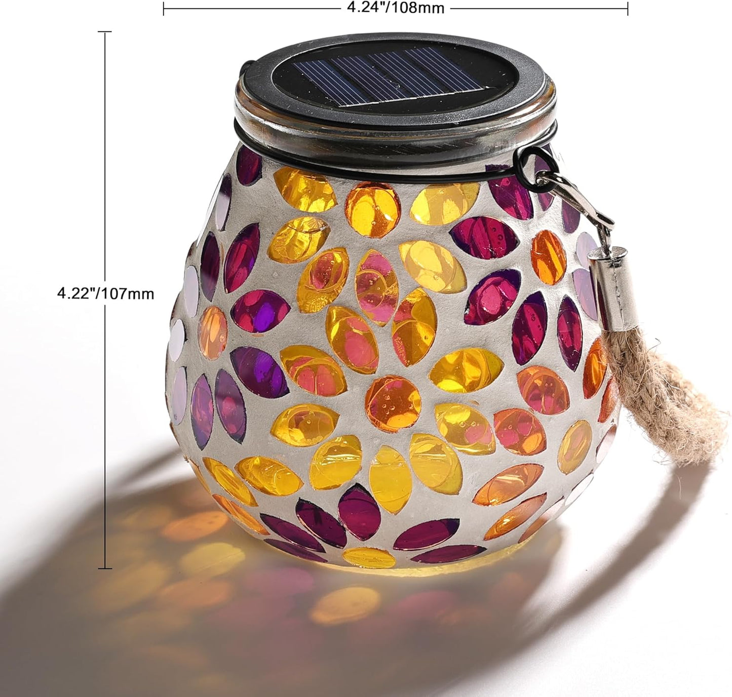 Cooo 2 Pack Mosaic Solar Lantern Outdoor Waterproof IP68 Hanging Projection Light Hidden Lid Pear-Shaped Lantern with Rope Handle Solar Powered Auto On for Patio Garden Fence Table -Petal Mirage