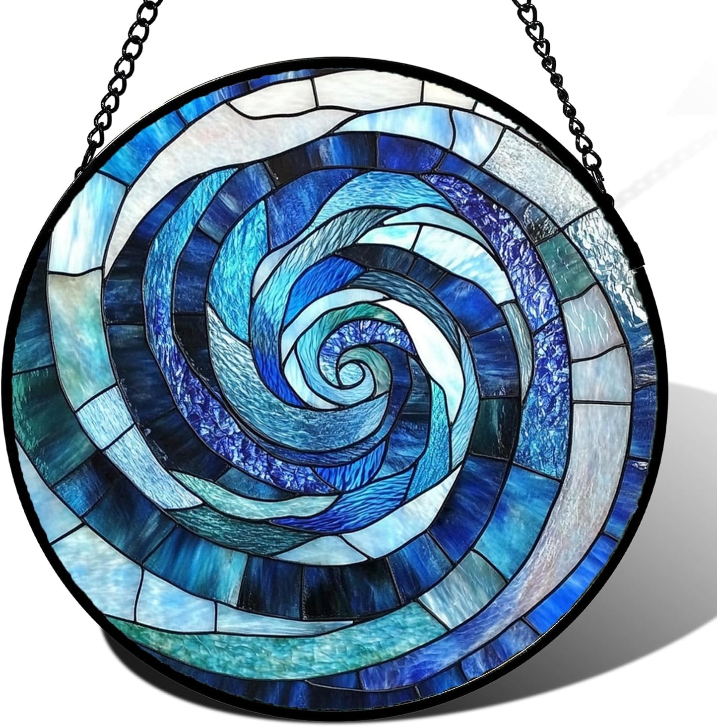 Stained Glass Window Hanging - Blue Abstract Swirl Suncatcher for Doors Garden Patio Unique Sun Catchers Decor Christmas Mother's Day Birthday Gifts for Women Men Mom Nana Friend 15 in