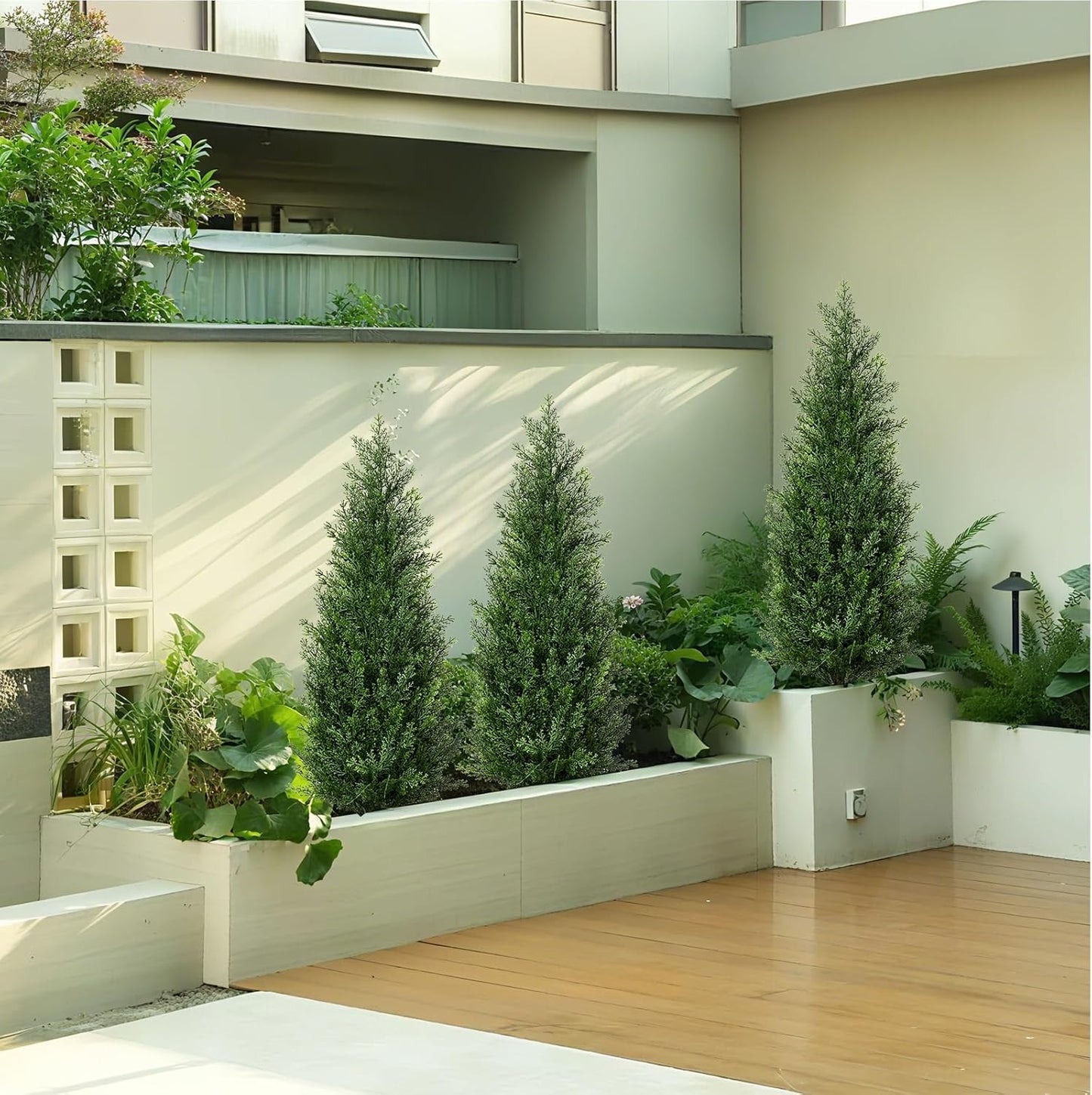 3FT Artificial Cedar Topiary Trees with Ground Spike, Set of 2 UV Resistant Fake Evergreen Bushes Shrubs Trees Artificial Plants Realistic Faux Cypress Plants for Indoor Outdoor Front Porch Garden