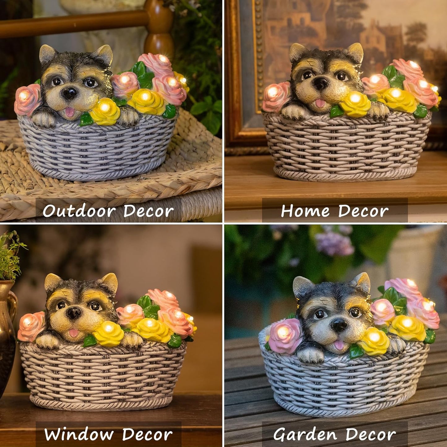 HOMEIMPRO Solar Garden Decor Dog Garden Gifts for Women, Yorkie Puppy Lovers Gifts Mothers Day Birthday for Mom Grandma,Outdoor Statues Solar Lights, 8LED Lights Balcony Yard Decor, Patio
