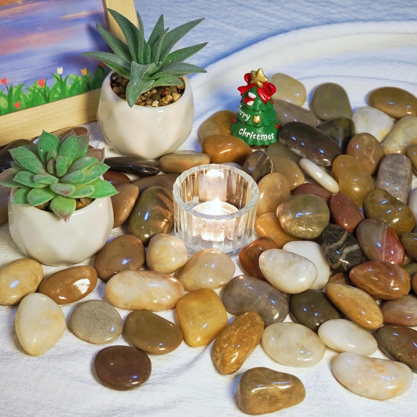 20lbs River Rocks, 1-2Inch Decorative Ornamental Natural Pebbles for Garden Couryard Landscaping Stones, Gravel Filler for Fish Tank,Vases,Home Decor,Aquariums,Animal Habitat, Mixed Color